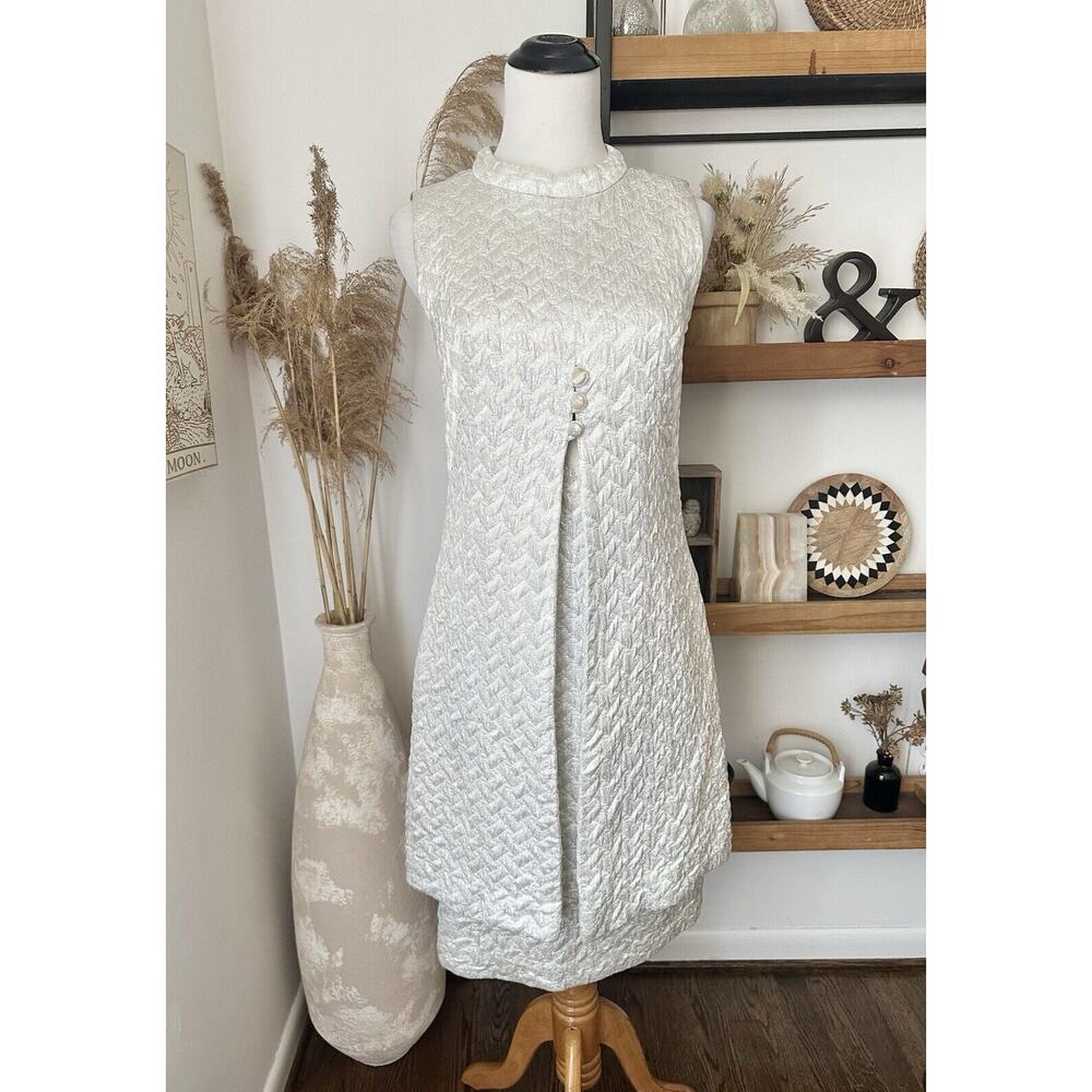 Vintage 60’s Nan Leslie Silver Metallic Quilted Mod Midi Dress